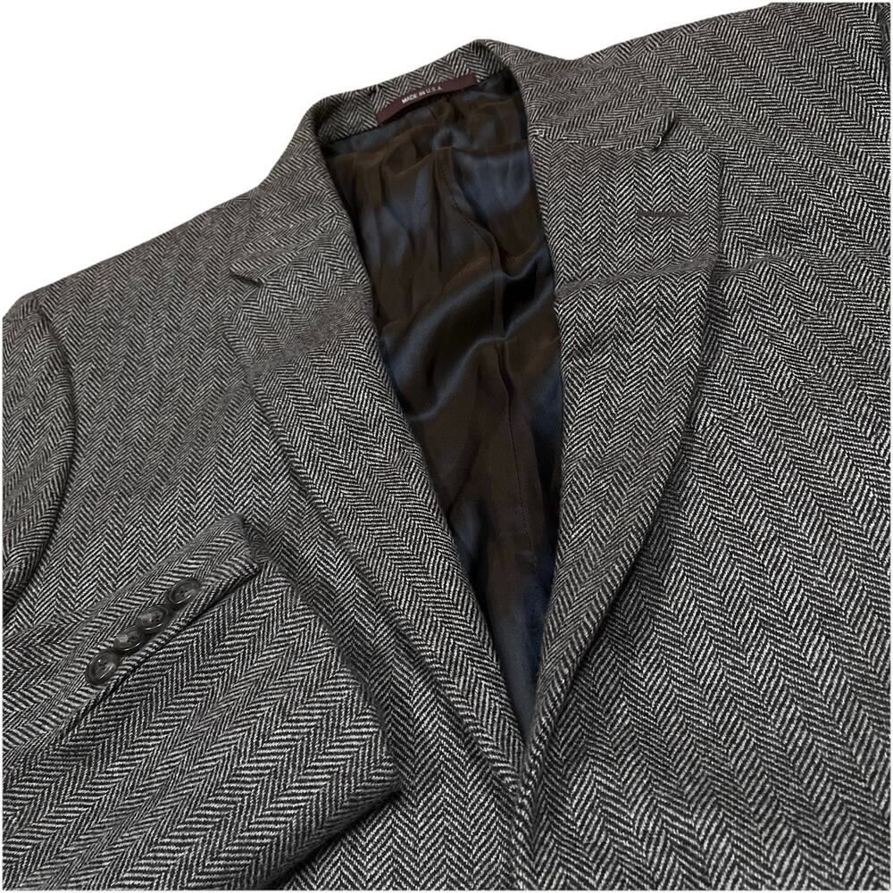 Mens 42 L Hickey Freeman 80% Cashmere Blend Blazer Made USA Chevron Small Flaw